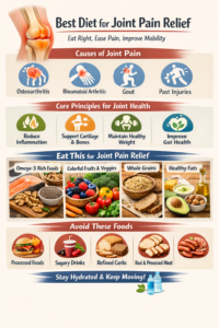 Best diet for joint pain relief infographic showing anti-inflammatory foods for arthritis